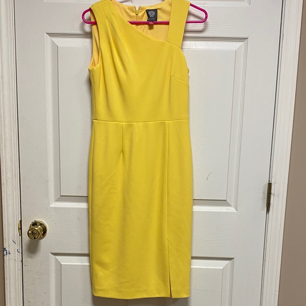 Vince Camuto Yellow Asymmetrical Sheath Dress
